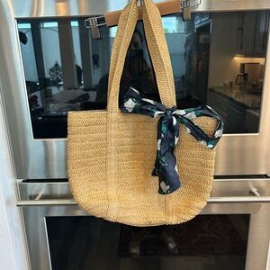 Draper James Tan Tote Bag with Floral Scarf Accent